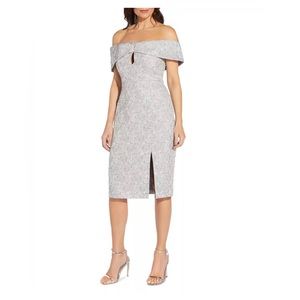 NWT Aidan Mattox Jacquard Off-The-Shoulder Sheath Dress Size 8 Blue Mist